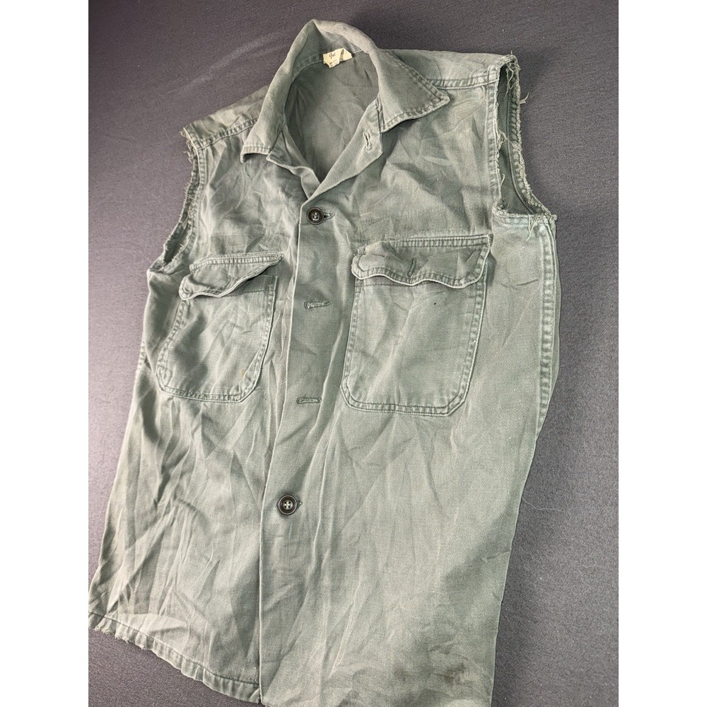 Vintage Military Utility Shirt Cut Sleeves Guaranteed Trooper Fatigues Men’s S - Picture 2 of 9